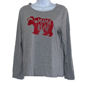 North Pole Trading Co. Pajama Top Womens M Gray Mama Bear Long Sleeve PJ Shirt